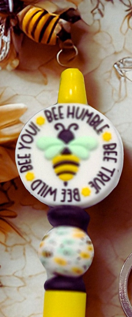 Bee Beaded Pen and Keychain Set