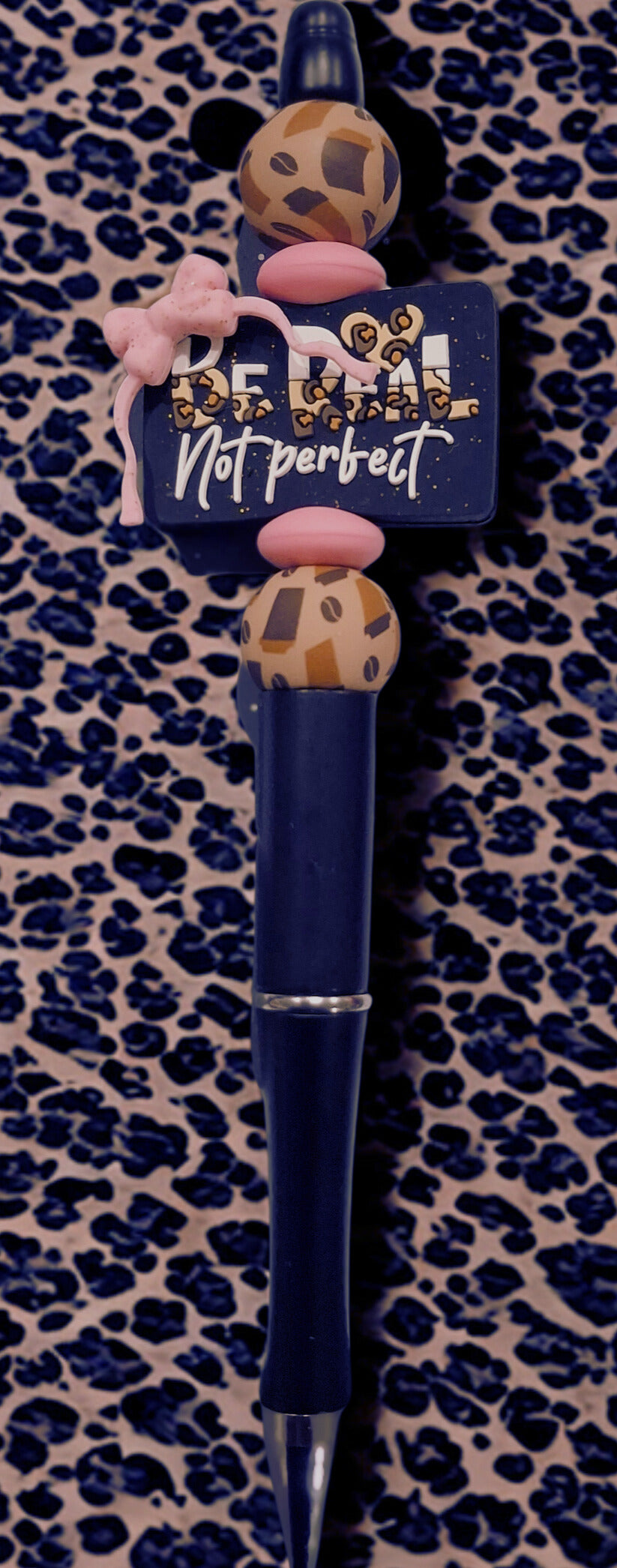 Leopard Print and Pink Beaded Pen